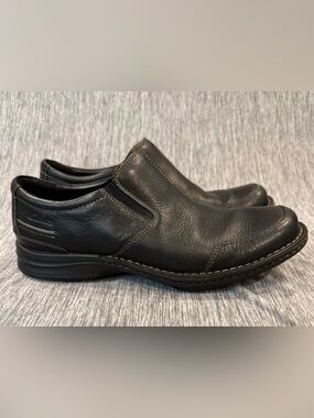 Clarks Black Leather Slip-On Loafers